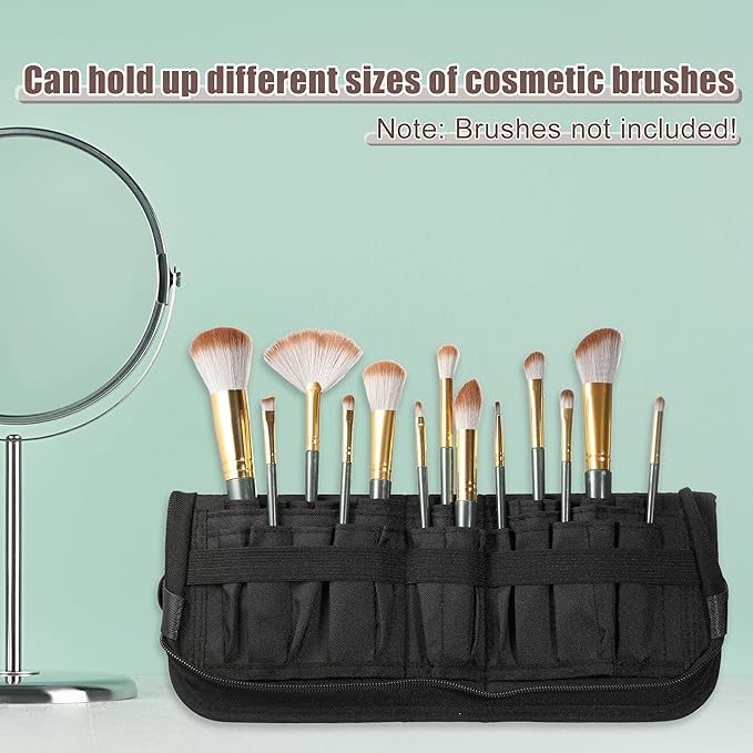 VOCOSTE Foldable Makeup Brush Holder, 23 Pockets Makeup Brush Organizer, Stand-up Makeup Brush Travel Bag Cosmetic Case, Portable Travel Makeup Brushes Case Handbag