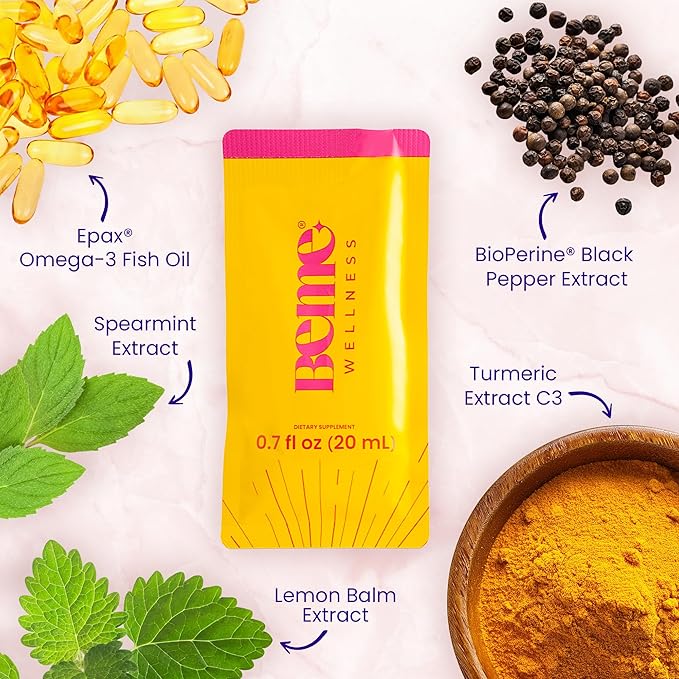 BeMe Be Sharp Liquid Omega 3 Brain Supplement - Omega 3, Turmeric Curcumin - Concentration, Brain + Memory Support. Omega 3-30 Day Supply (Fish Oil)