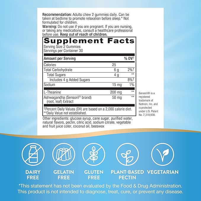 Nature's Way Quick Calm Gummies, L-Theanine for Relaxation*, Fast-Acting, Stress Relief from L-Theanine Within 30-60 minutes*, with Ashwagandha, Vegetarian, Mixed Berry Flavored, 60 Gummies