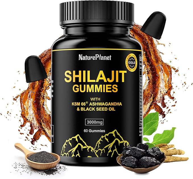 3000 MG Shilajit Gummies, Pure Himalayan Shilajit Extract Organic with 85+ Trace Minerals for Energy & Vitality, 60 Count