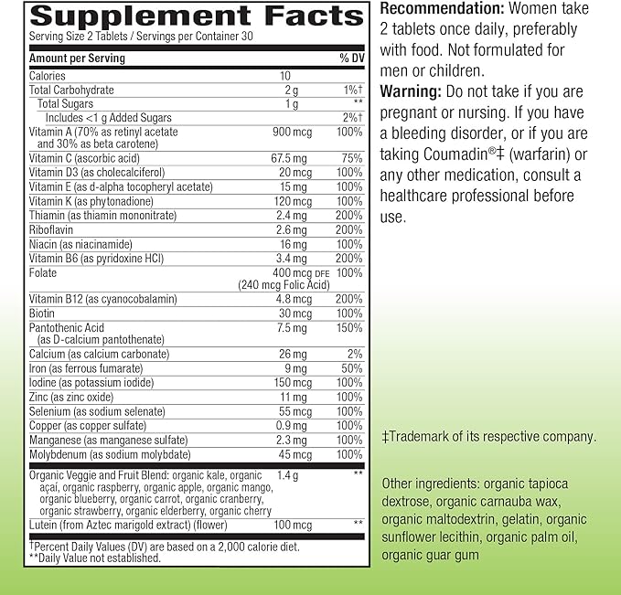 Nature's Way Alive! Garden Goodness Multivitamin for Women, High Potency B-Vitamins to Support Cellular Energy*, 1 Serving Veggies & Fruits**, 60 Tablets