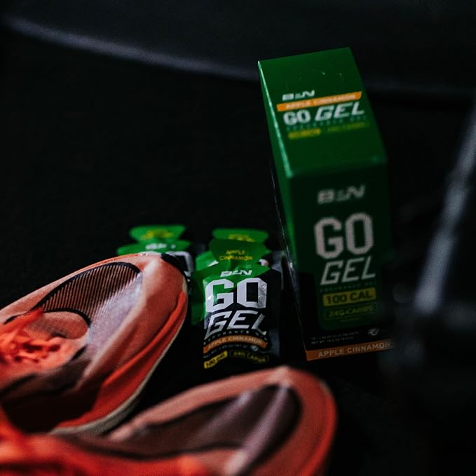 BARE PERFORMANCE NUTRITION, BPN Go Gel Endurance Gel, Vegan + Gluten Free Running Gel with 24g of Carbohydrates & 100 Calories per Gel Pack, 10 Single-Serving Gel Packs, Apple Cinnamon