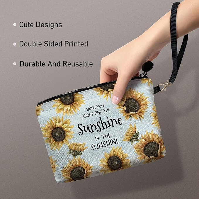Hglian Sunflower Makeup Bag,Be The Sunshine Travel Travel Cosmetic Bag Zipper Pouch,Inspirational Birthday Gifts for Female Friends