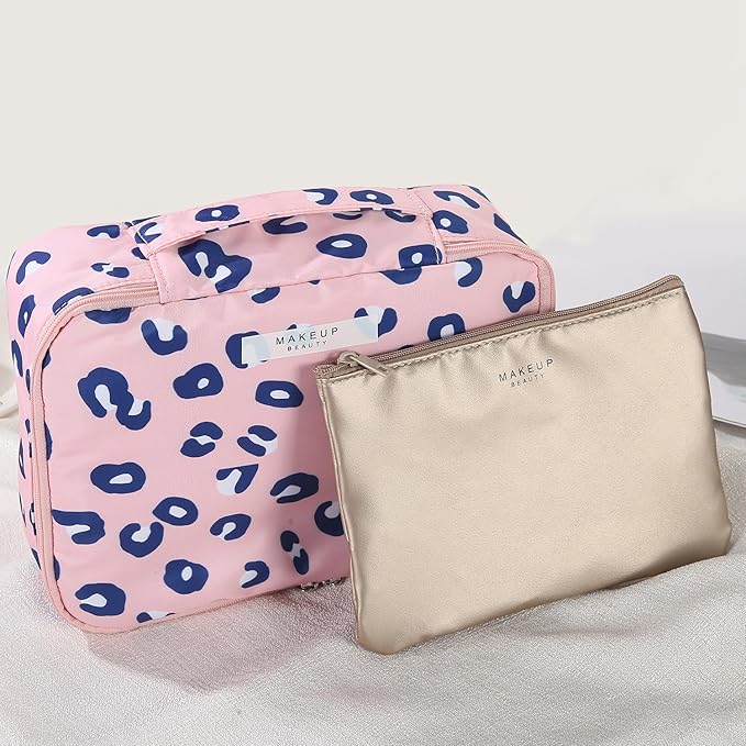 Travel Makeup Bag Cosmetic Bag Makeup Bag Toiletry bag for women and men (Pink Leopard)