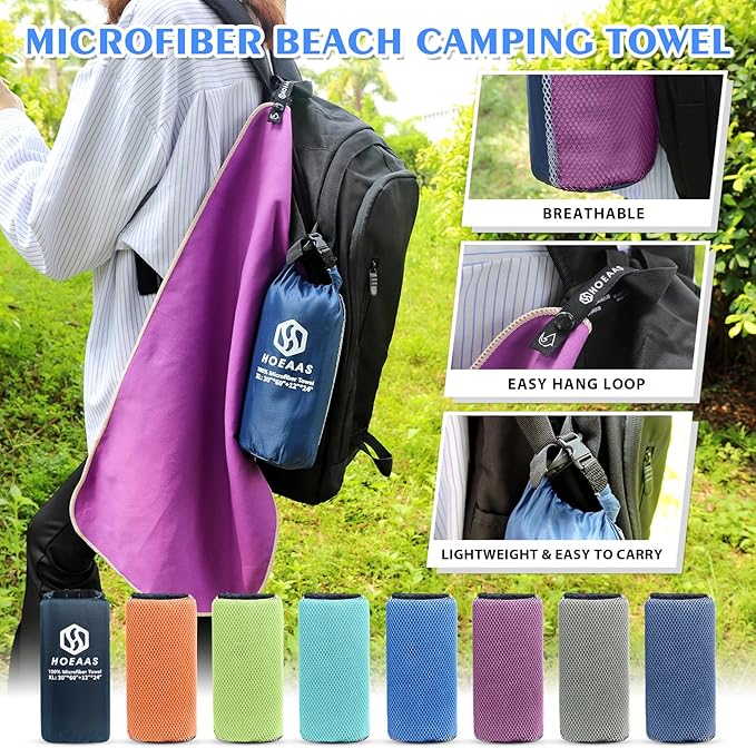 HOEAAS 2 Pack Microfiber Camping Towels