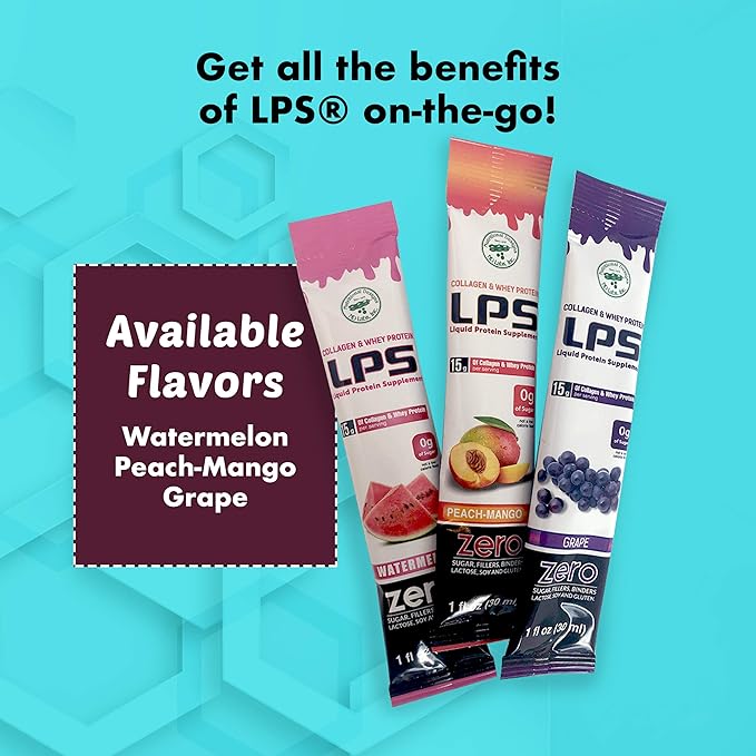 Nutritional Designs LPS Liquid Collagen & Whey Protein Supplement - Non-GMO Drink, Sugar-Free - Promotes Healthy Skin & Hair for Men & Women, Grape, Single Serve (100 Packets)