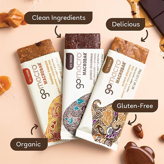 GoMacro MacroBar Organic Vegan Protein Bars - Chocolate Lover Variety Pack, 2.3 Ounce Bars, 12 Count (Pack of 1)