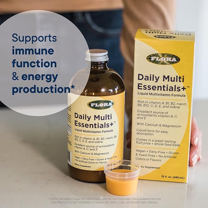 Flora - Daily Multi Essentials+, Liquid Multivitamin Formula, 13 Essential Vitamins & Minerals, 15 Fl Oz