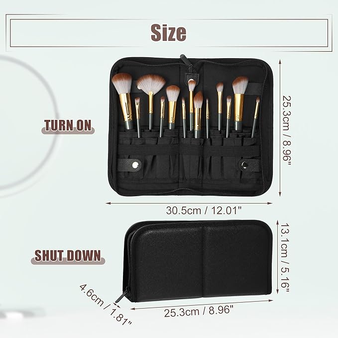VOCOSTE Foldable Makeup Brush Holder, 23 Pockets Makeup Brush Organizer, Stand-up Makeup Brush Travel Bag Cosmetic Case, Portable Travel Makeup Brushes Case Handbag
