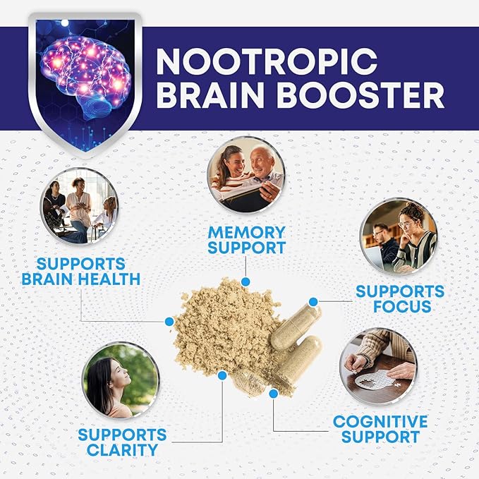 Nootropic Brain Supplements for Memory and Focus - 40 Nootropics & Vitamins to Support Clarity & Concentration, Brain Health Memory Pills with Phosphatidylserine Bacopa Huperzine & DMAE - 120 Capsules