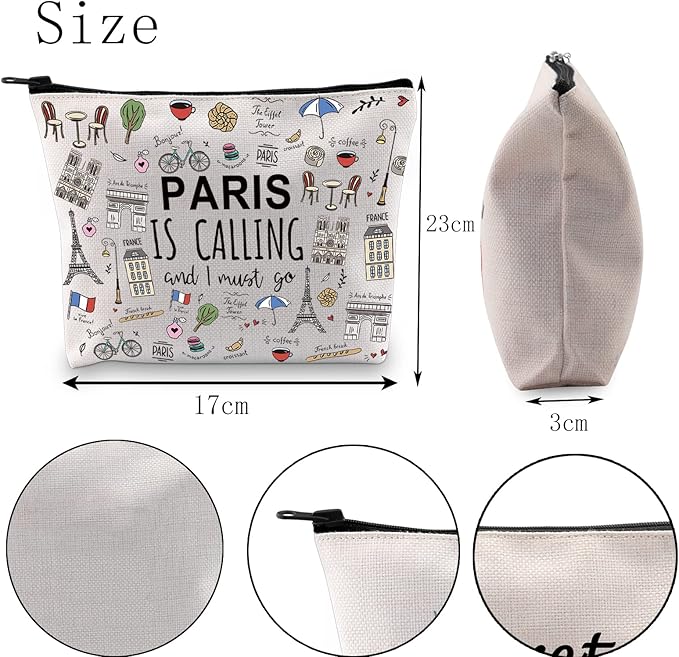 POFULL Paris Themed Gifts Paris Is Calling And I Must Go Cosmetic Bag Paris Lover Gift (Paris Is Calling Cosmetic Bag)