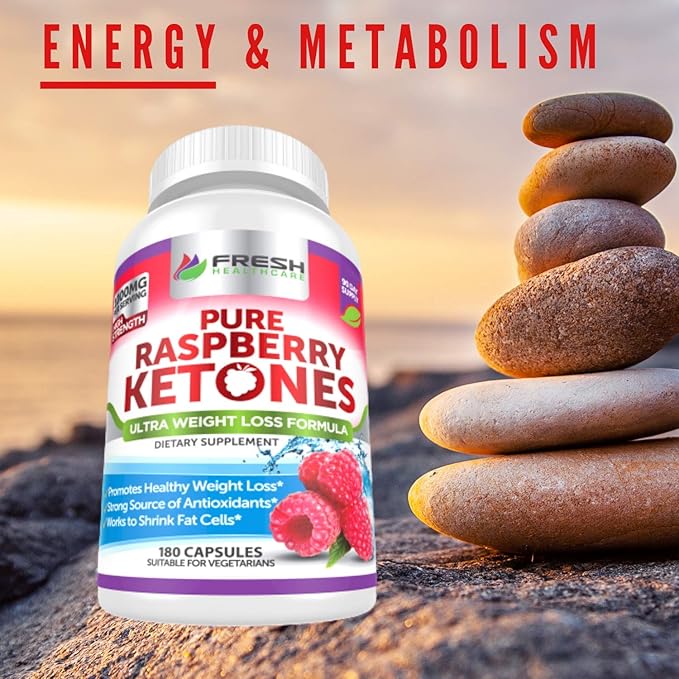 FRESH HEALTHCARE Pure 100% Raspberry Ketones Max 1000mg Per Serving - 3 Month Supply Non GMO - Advanced Weight Loss Support - 180 Capsules