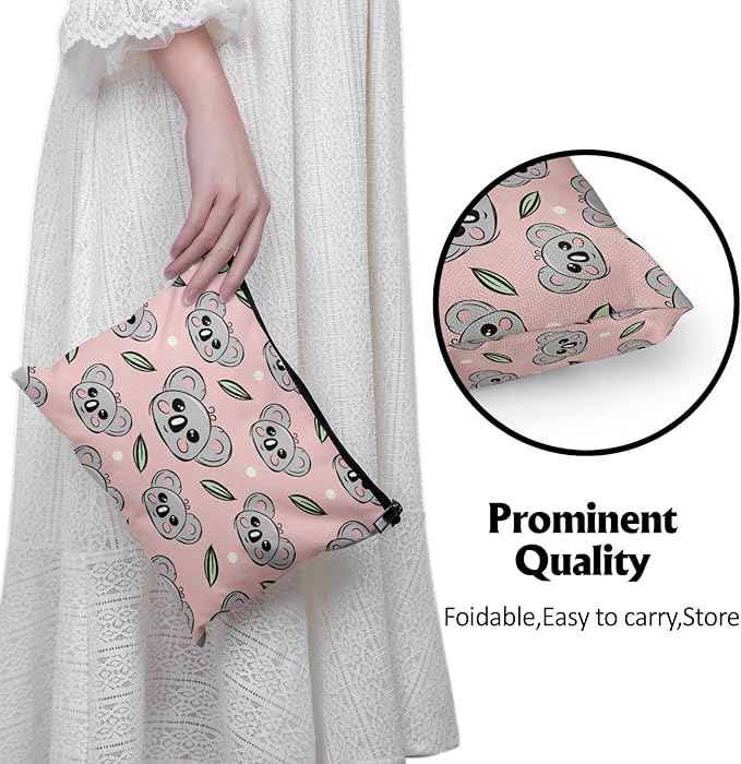 Cafl Cute Koala Face Makeup Bag Koala Cosmetic Bag for Women Large Capacity Make Up Bag Portable Travel Toiletry Pouch Organizer 10 * 8inch