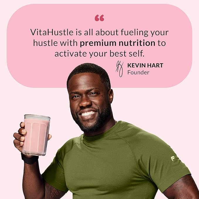 VitaHustle ONE - Superfood Meal Replacement Shake, Plant Based Protein Powder, Vegan. 86 Superfoods, Vitamins, & Minerals, Ashwagandha, Adaptogens. Founded by Kevin Hart. (Strawberry) 15 Servings