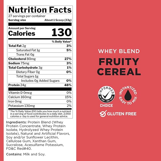 Rule One Proteins, R1 Whey Blend - 24g Fast-Acting Whey Protein Concentrates, Isolates, and Hydrolysates Per Serving, with Naturally Occurring EAAs and BCAAs (2 Pounds*, Fruity Cereal)