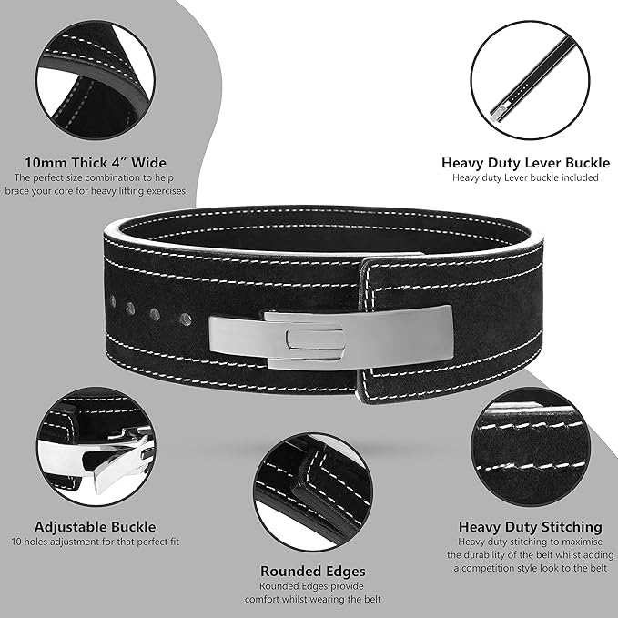 Weight Lifting Lever Belt Cowhide Gym Leather Belt 10mm Powerlifting