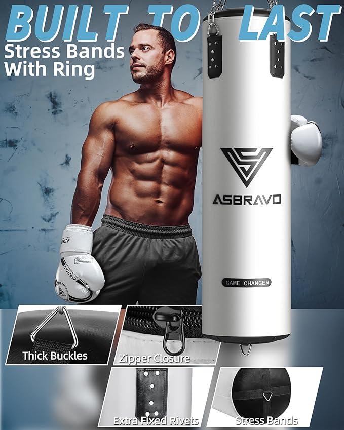 Punching Bag for Adults, 4ft PU Heavy Boxing Bag Set 12OZ Gloves for MMA Muay Thai Kickboxing Training Home Gym, Martial Art (Unfilled)