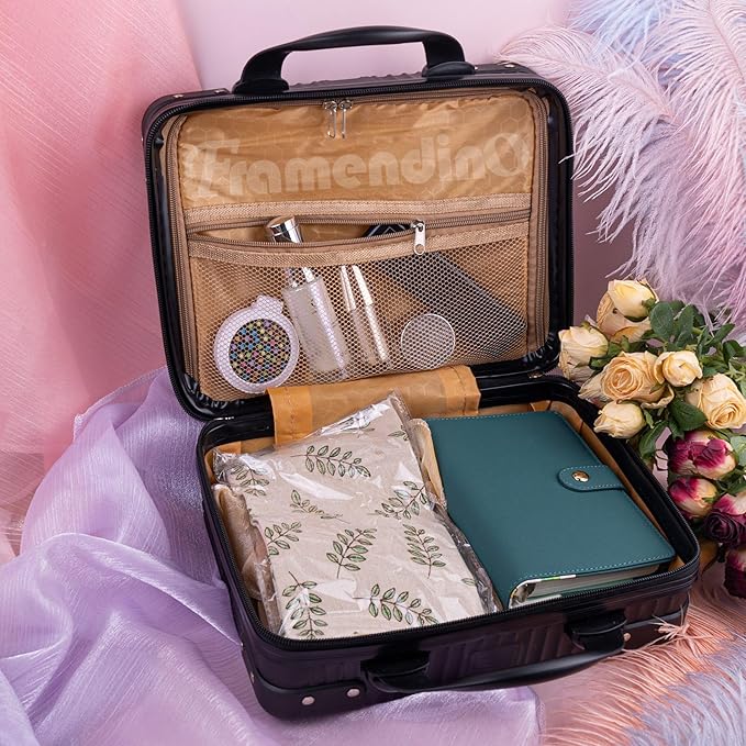Framendino, Portable Hard Shell Cosmetic Organizer Bag Travel Case Hand Luggage With Elastic Band Black