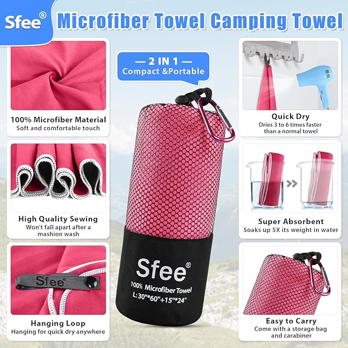 Sfee 2 Pack Microfiber Travel Towel