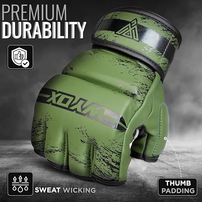 WYOX MMA Gloves for Men & Women β Grappling & Sparring Boxing Gloves with Open Palm Design, Padded Fingerless Training Gloves for Kickboxing, Muay Thai, Youth & Heavy Bag Workouts