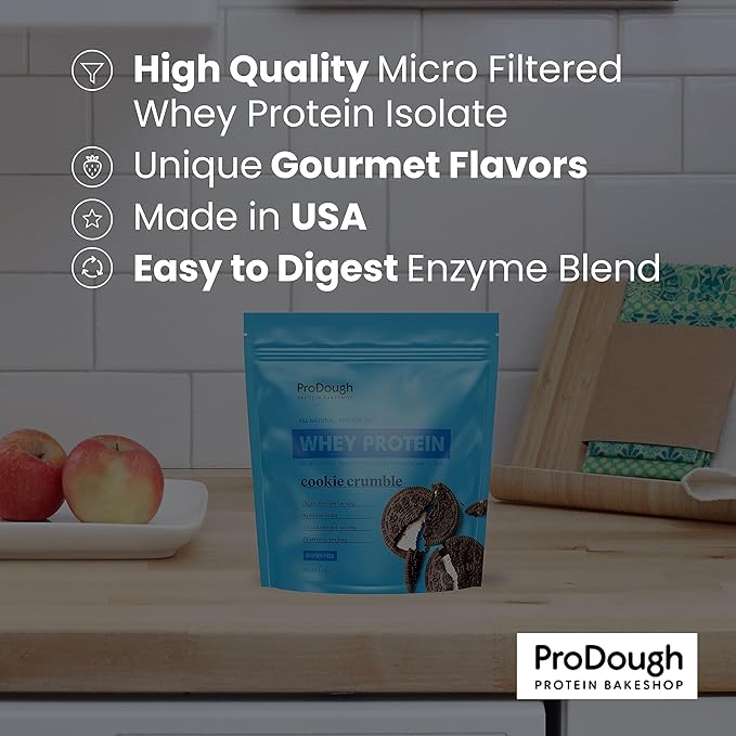 ProDough Gourmet Whey Isolate Hydrolized Protein Powder for Shake Mix- Easy Digest Enzyme Blend, 25g Protein per Serving, Natural Ingredients, Gluten Free, Keto Friendly (Maple Donut)