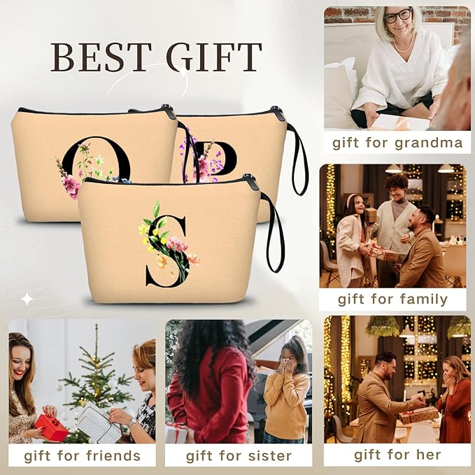 SEAMOON Women Birthday Unique Bride to be Bridal Shower Initial Gifts for Mom Sister Friend Her Teacher Aunt Makeup Cosmetic Bag with Mirror Mothers Day Christmas Graduation S