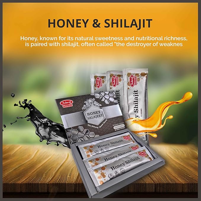 Natural Shilajit Honey Sticks 15 Gram Each 20 Sticks - Shilajit Resin with Pure Raw Honey, Fulvic Acid & Trace Minerals, Plant Based Nutrients for Energy, Vitality & Immune Support ||20 Sticks