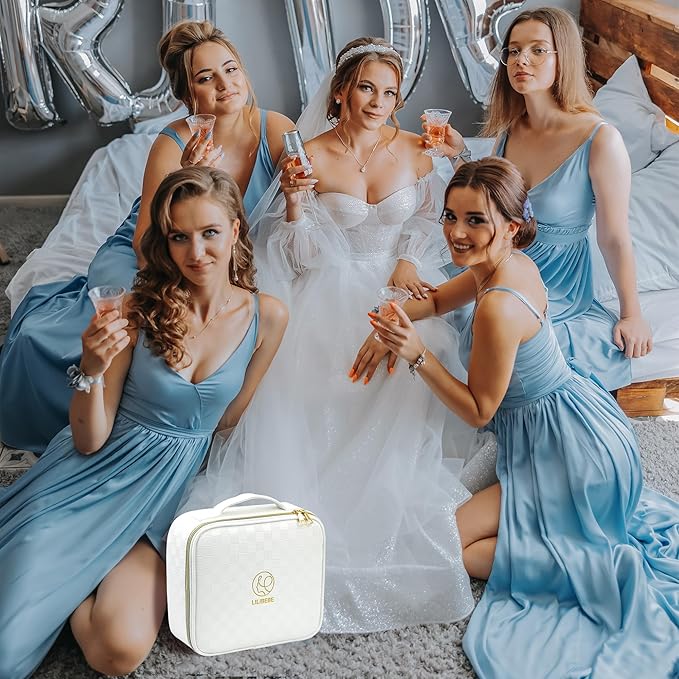 Makeup Bag with Light up Detachable Mirror 3 Color Scenarios Adjustable Brightness Large Cosmetic Organizer Storage Adjustable Dividers Waterproof Makeup Brushes Toiletry Gift White