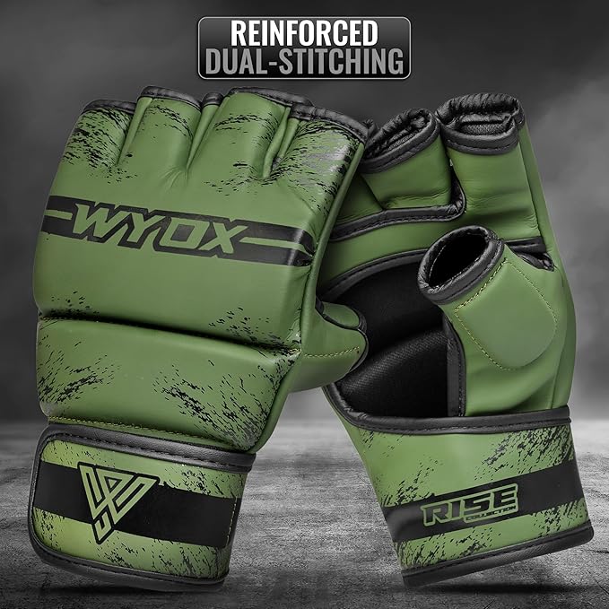 WYOX MMA Gloves for Men & Women β Grappling & Sparring Boxing Gloves with Open Palm Design, Padded Fingerless Training Gloves for Kickboxing, Muay Thai, Youth & Heavy Bag Workouts