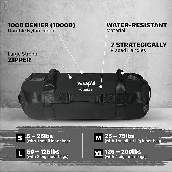 Yes4All Sandbags for Working Out, Adjustable Sand Bags for Weight Training with Handles, Multiple Colors & Sizes 5-200lbs