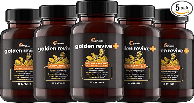 Golden Revive + Joint Support Supplement Featuring Turmeric with Black Pepper, Quercetin, and Magnesium- Turmeric Black Pepper Supplement - 6 Active Ingredients - 60 Capsules, 5 Pack