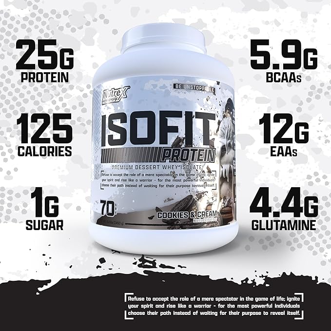 Nutrex Research IsoFit Whey Protein Powder Instantized 100% Whey Protein Isolate (70 Servings, Cookies & Cream)