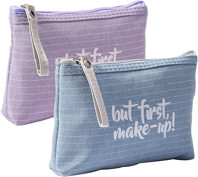 Qikuver Canvas Cosmetic Bags, 2 Pieces Cosmetic Bags for Women, Makeup bag Cute Cosmetic Bag Organizer Small Mini Makeup Pouch for Purse Toiletry Bag