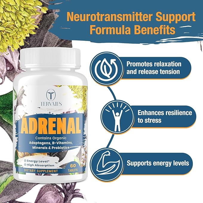 Adrenal Support Adaptogens Herbs Supplements - Cortisol Supplement with Rhodiola Rosea, Ashwagandha, Holy Basil and Eleuthero-Mood and Energy Support for Women & Men-Non-GMO, 120 Vegan Tablets