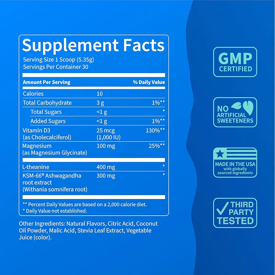 Supercalm Powdered Drink Mix, Strawberries & Cream, L Theanine, Ksm-66 Ashwagandha, Magnesium Glycinate, Vitamin D 3, Supplements for Relaxation & Focus, Natural, No Sugar, Non GMO, 30 Srvgs