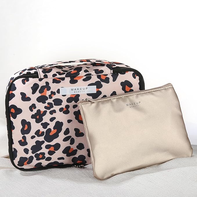 Travel Makeup Bag Cosmetic Bag Makeup Bag Toiletry bag for women and men (Brown Leopard)