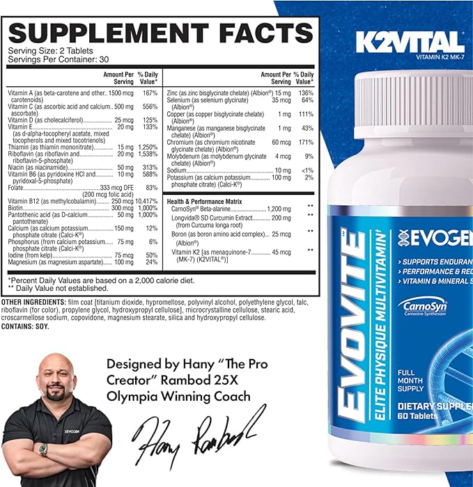 Evogen Evovite | Immune Boosting Elite Sport Multivitamin with Beta-Alanine & Curcumin | 30 Day Supply