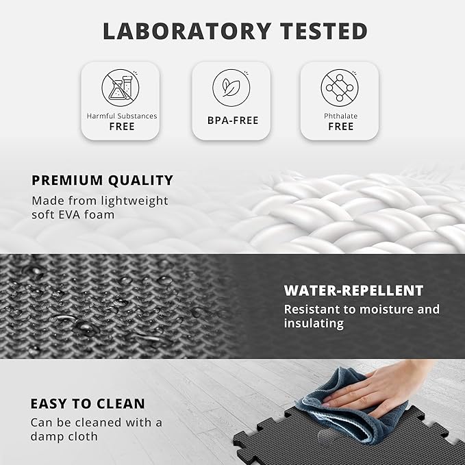Gym Flooring Set - Interlocking EVA Soft Foam 18 Pieces