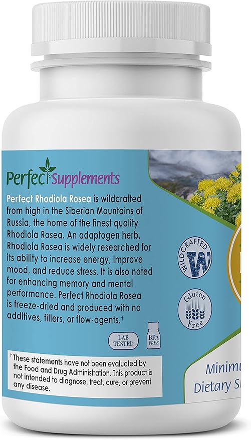 Perfect Rhodiola Rosea, for Better Focus, Energy, and Stress Relief, Optimal 3% Rosavins to 1% Salidroside Ratio, a Natural Adaptogen ~60 Vegetable Capsules