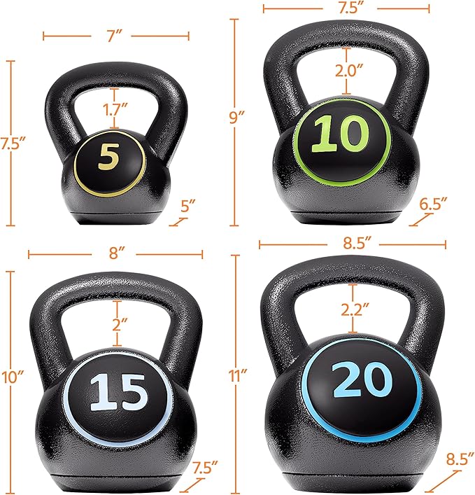 Yaheetech Kettlebell Sets 4 Piece Strength Training KettleBells 5lb, 10lb, 10lb, 15lb, 15lb, 20lb 20lb Kettle