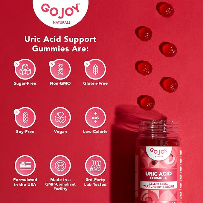 Uric Acid Support Formula for Adults - Tart Cherry Gummies with Celery Seed Extract - for Men and Women's Joints Kidneys and More - Soy & Sugar Free
