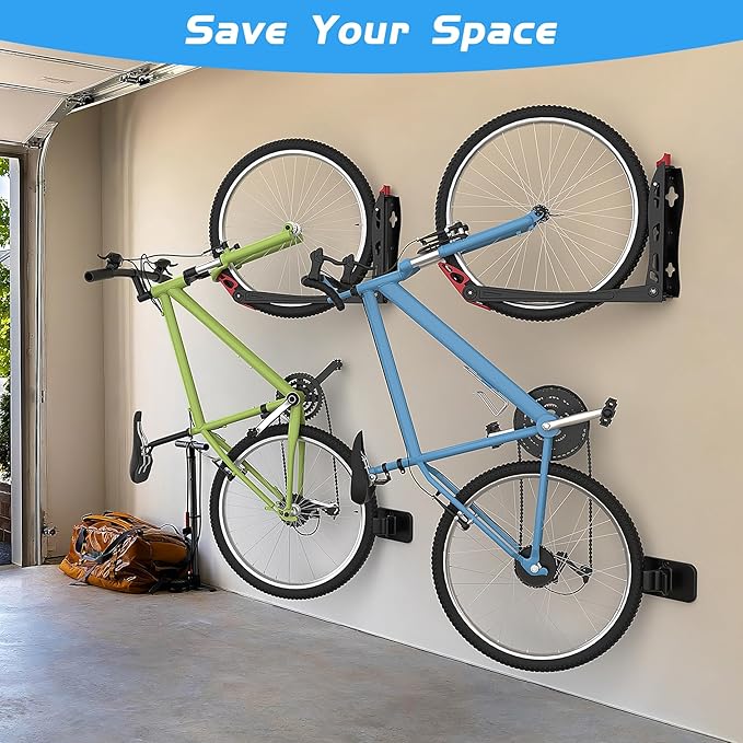 BIKEPAL No Lifting Wall Mount Swivel Bike Rack, Wall Bike Hangers for Garage Space Saving Vertical Bike Storage(4 Pack)