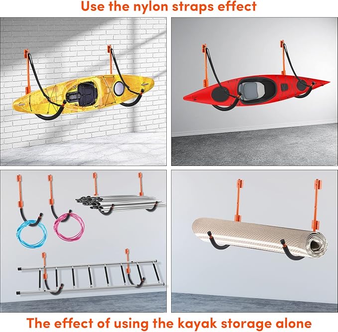 Kayak Storage,Kayak Wall Mount,Heavy Duty Steel Kayak Storage Rack Holds Up to 100 LBS with EVA Protector for Hanging Bicycle Surfboard Snowboard(6 Color,2 Style)