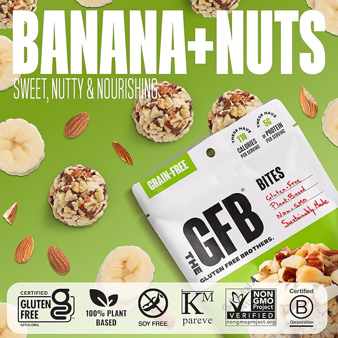 The Gluten Free Brothers Grain Free Banana Nut Bites – Grain Free Protein Balls – Non GMO, Soy Free, Vegan – Paleo Friendly Snack Size Plant Based Protein Energy Balls, 4 Oz (6 Count)