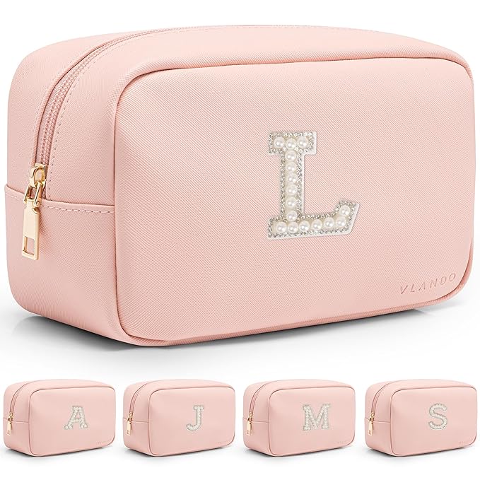 Vlando Monogram Gifts for Best Friends Travel Makeup Pouch Skincare Bag for Girls Women Gifts for Women Daughter Sister Teacher Friend Girlfriend L