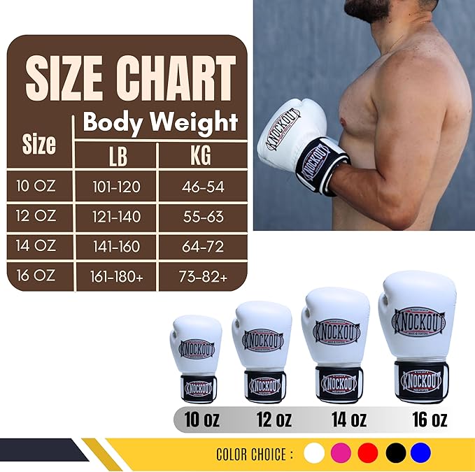Knockout Gel Boxing Gloves for Men Women - Pro Training Sparring, Maya Hide Leather Muay Thai MMA Kickboxing, Adults-Kids Heavy Bag Workout Gloves for Boxing -Ultra-Wide Wrist Support 10 oz - 16 oz