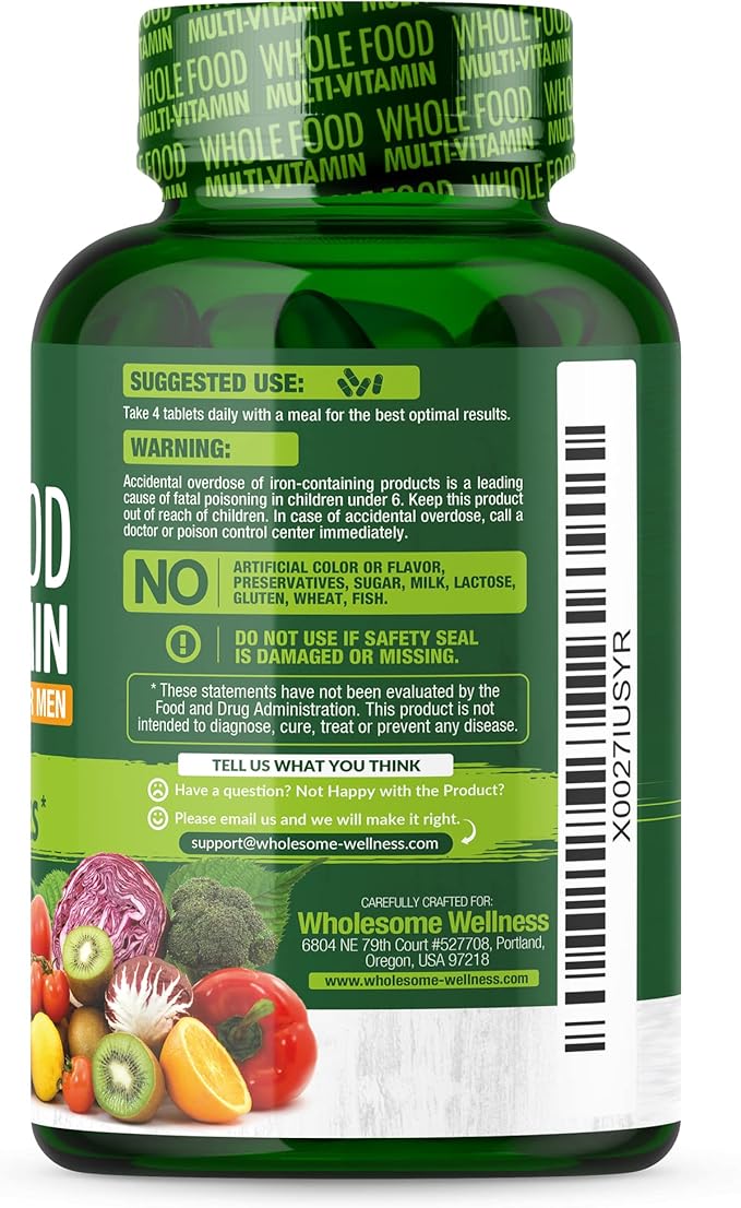 Whole Food Multivitamin for Men - Natural Multi Vitamins, Minerals, Organic Extracts - Vegan Vegetarian - 120 Tablets
