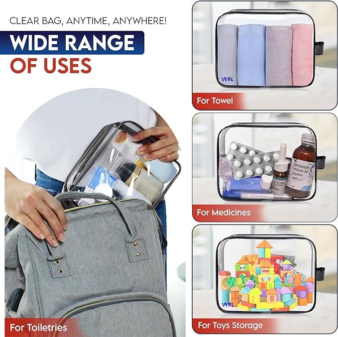 VYRL 16 Pack Clear Makeup Bag - Quart Size 3-1-1 TSA Approved Toiletry Bag with Zipper - Water-Resistant Durable PVC Clear Toiletry pouches for Carry-on Airport Travel Accessories - Black