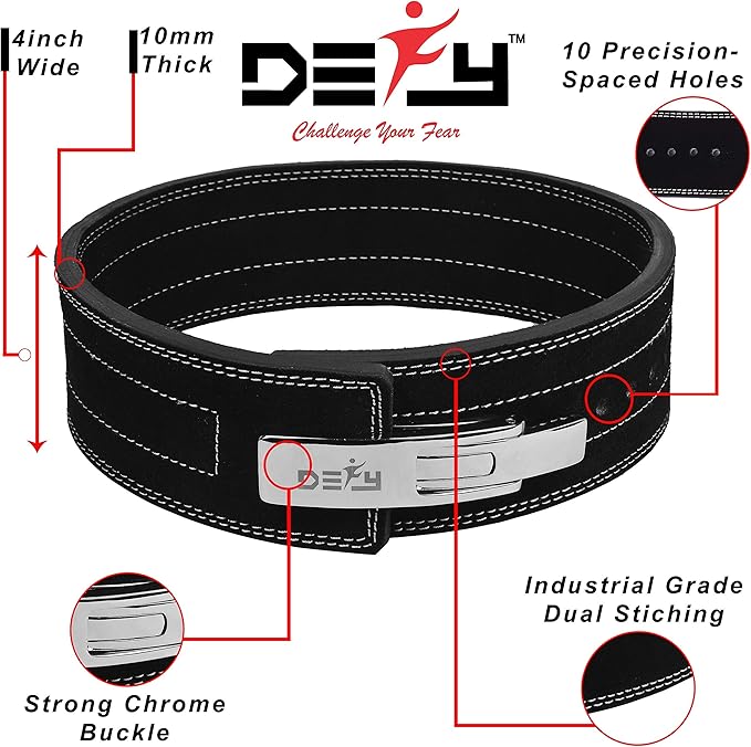 DEFY Weightlifting Lever Belt – 4” Wide Powerlifting 10MM Lever