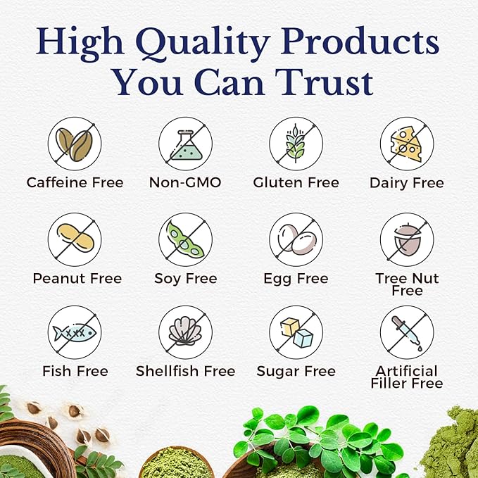 Vitalitown Moringa Capsules 11,000 MG, Pure Moringa Supplement, Green Moringa Leaves, No Sticks, No Caffeine, Moringa Oleifera, Energy, Appetite, 90 Capsules